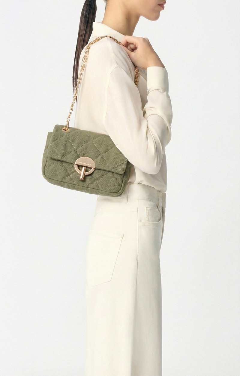 Medium Linen Moon Bag Quilted linen, gold clasp, made in Italy KHAKI Vanessa Bruno