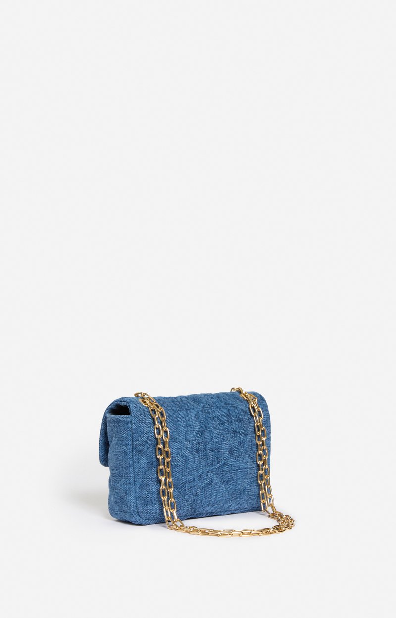 Medium Linen Moon Bag Quilted linen, gold clasp, made in Italy Indigo Vanessa Bruno