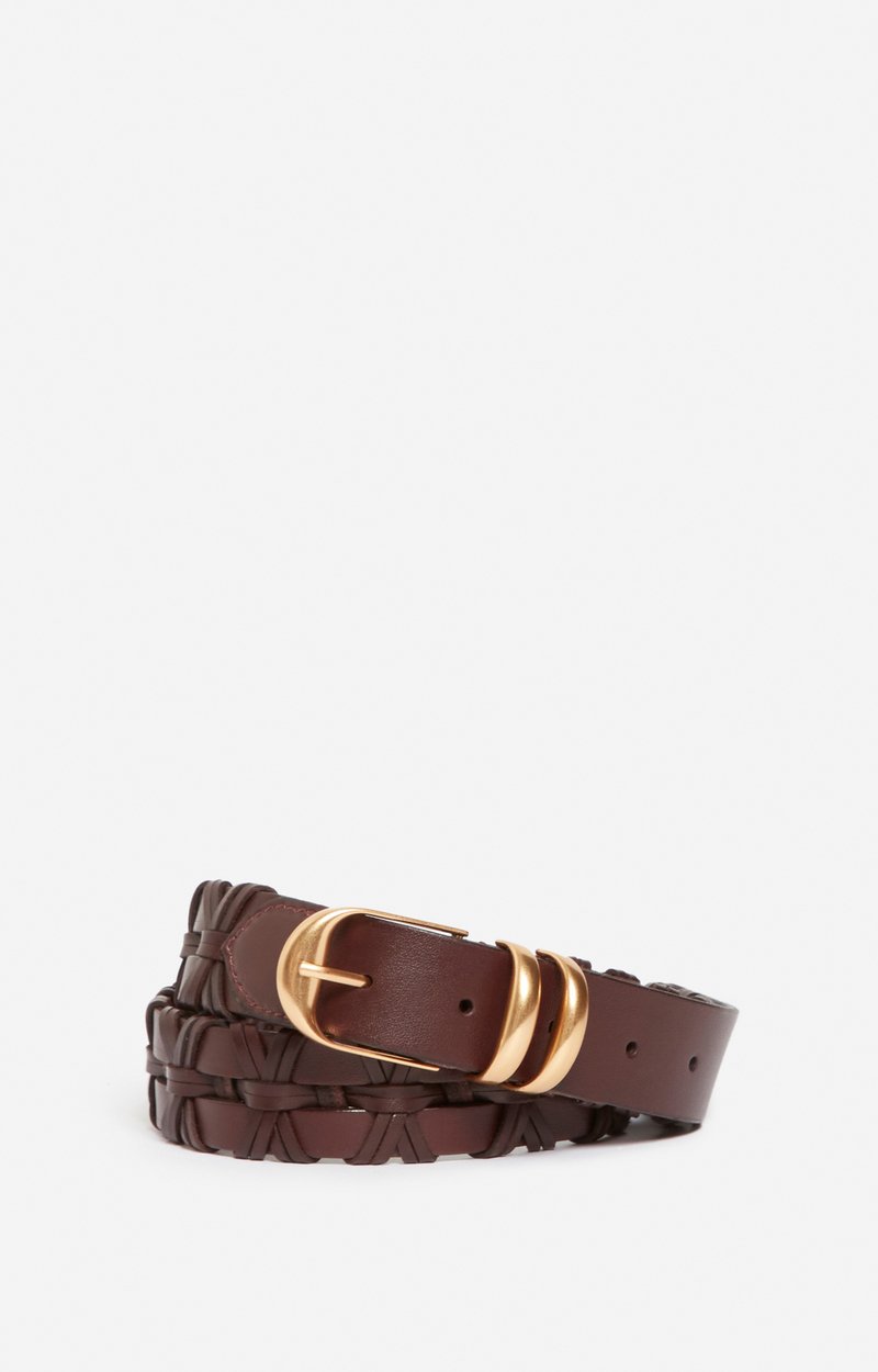 Brown Braided Leather Belt 30Mm, Cowhide leather