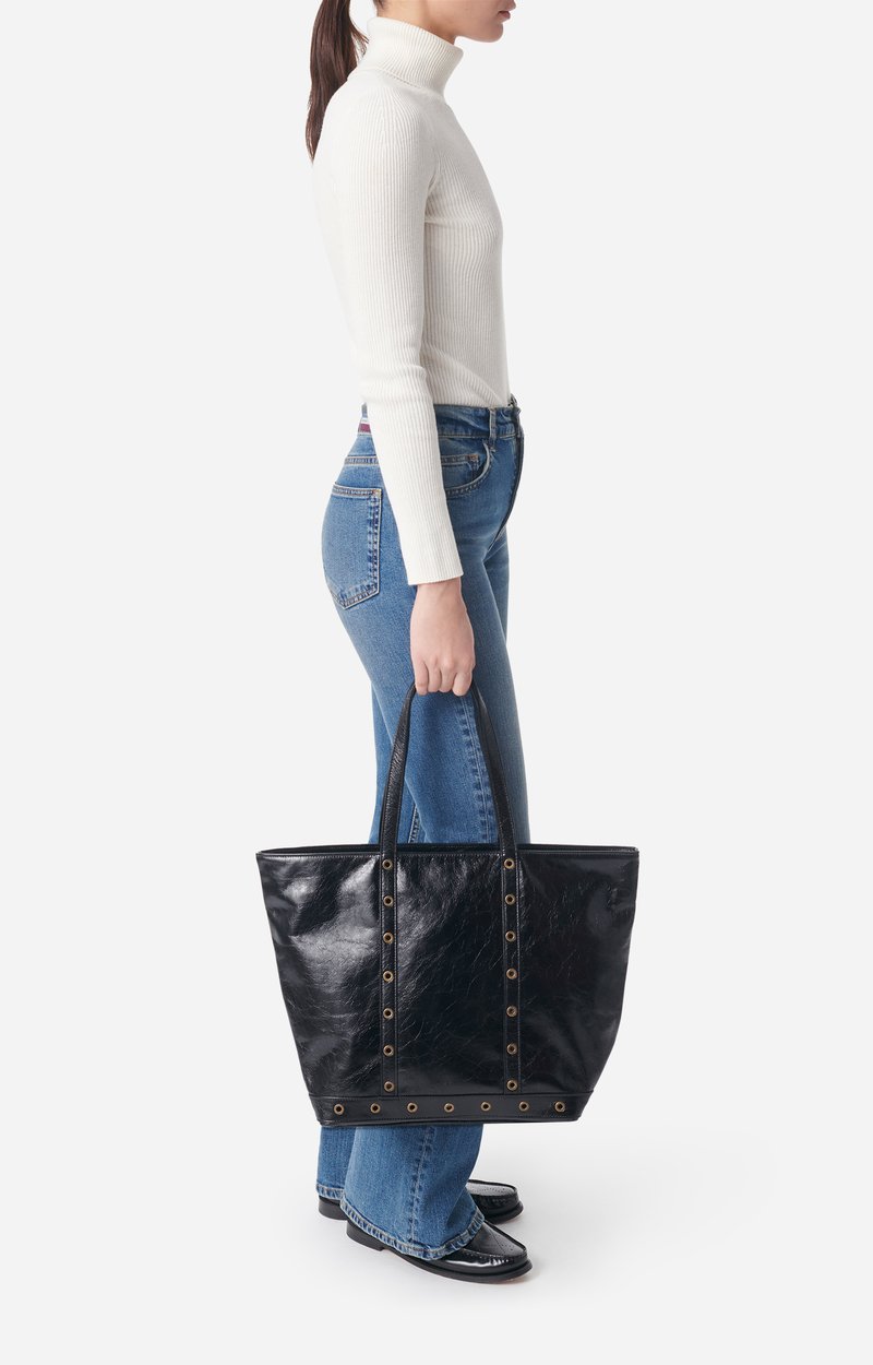 Leather L Zipped Cabas Tote Shoulder carry, zip closure Black Vanessa Bruno