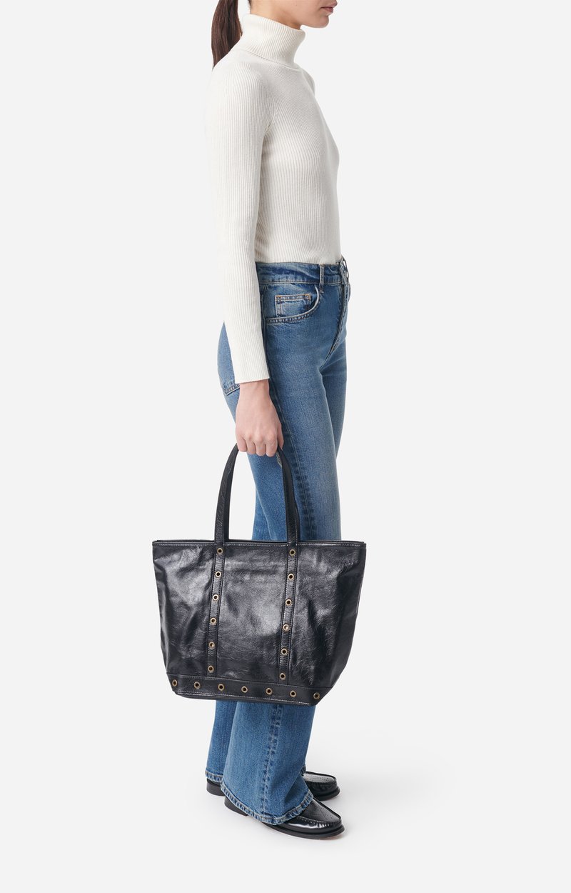 Leather M Zipped Cabas Tote Shoulder bag with zip closure Black Vanessa Bruno
