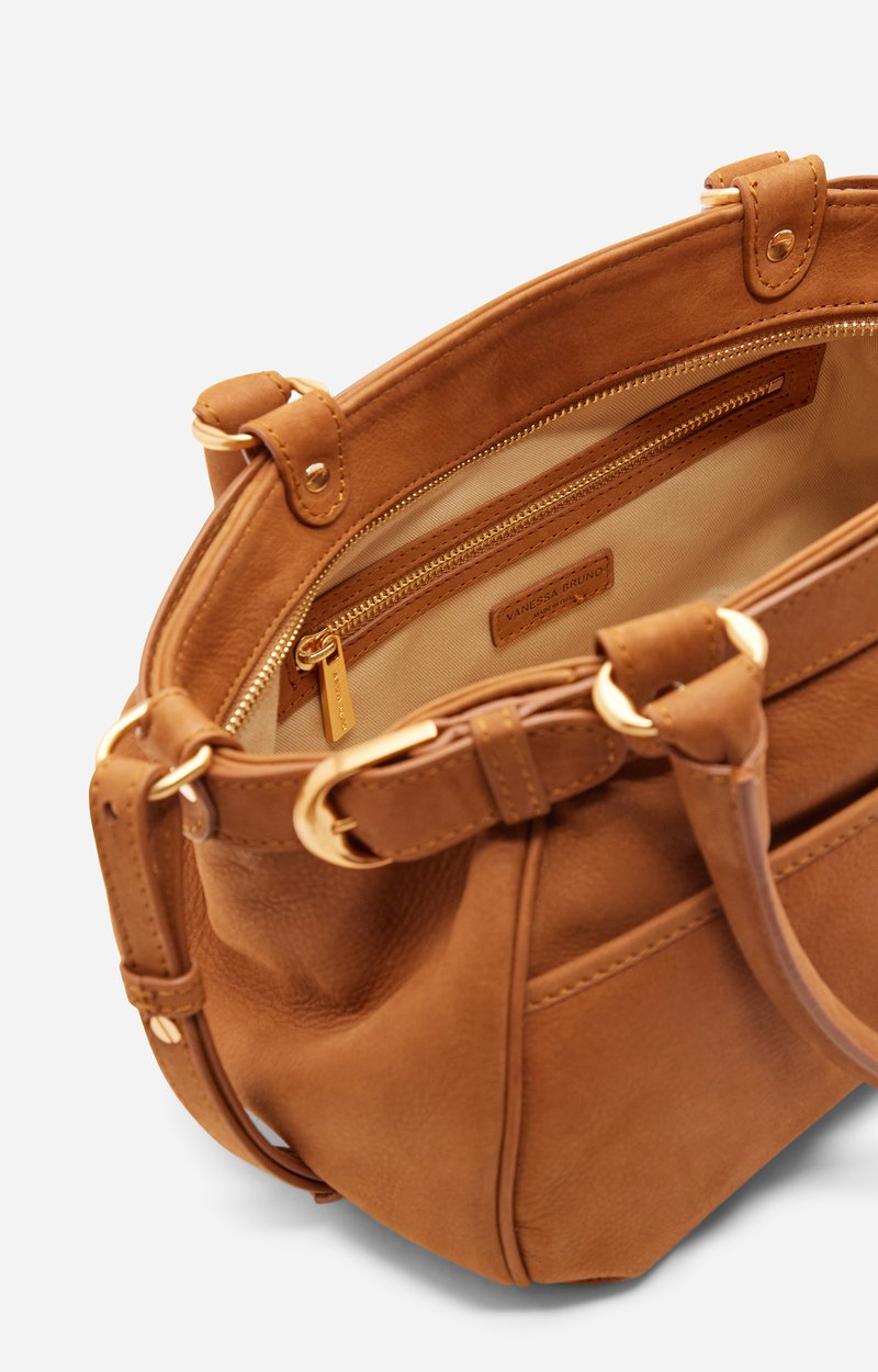 Small Nubuck Leather Lune Bag Lightly grained nubuck cowhide leather COGNAC Vanessa Bruno