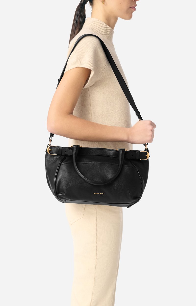 Small Leather Lune Bag Lightly grained cowhide leather Black Vanessa Bruno
