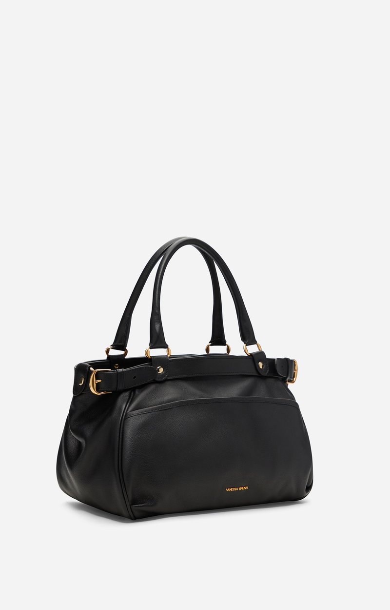 Small Leather Lune Bag Lightly grained cowhide leather Black Vanessa Bruno