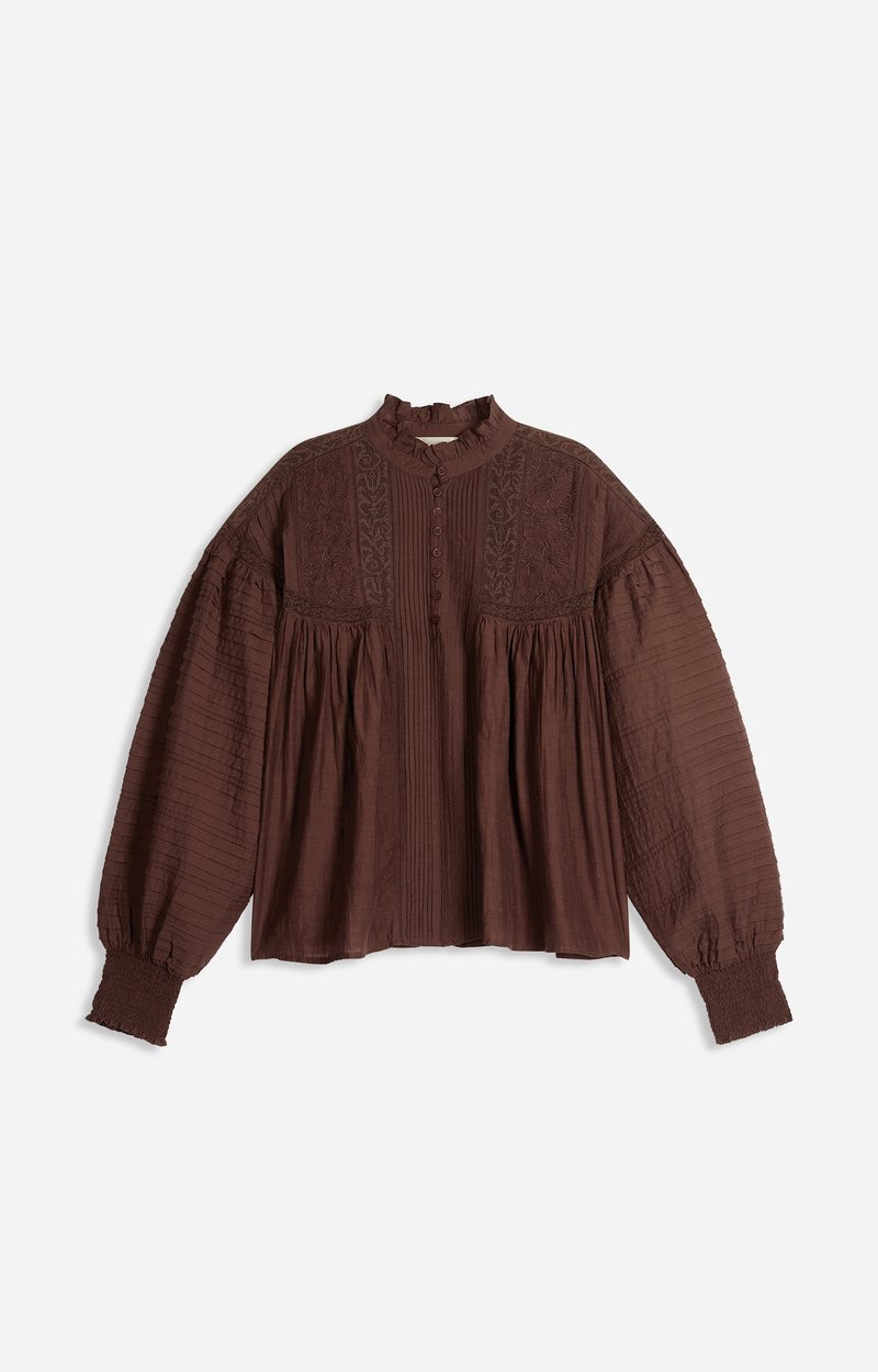 Dahlia Embroidered Blouse Cotton, Lace Embroidery, Cropped Fit Classic Brown Vanessa Bruno