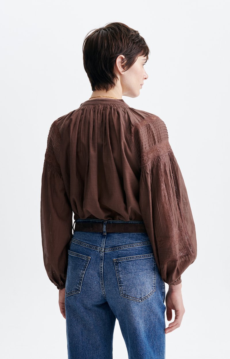Nipoa Embroidered Blouse Cotton, Lace, and Handcrafted Embroidery Classic Brown Vanessa Bruno
