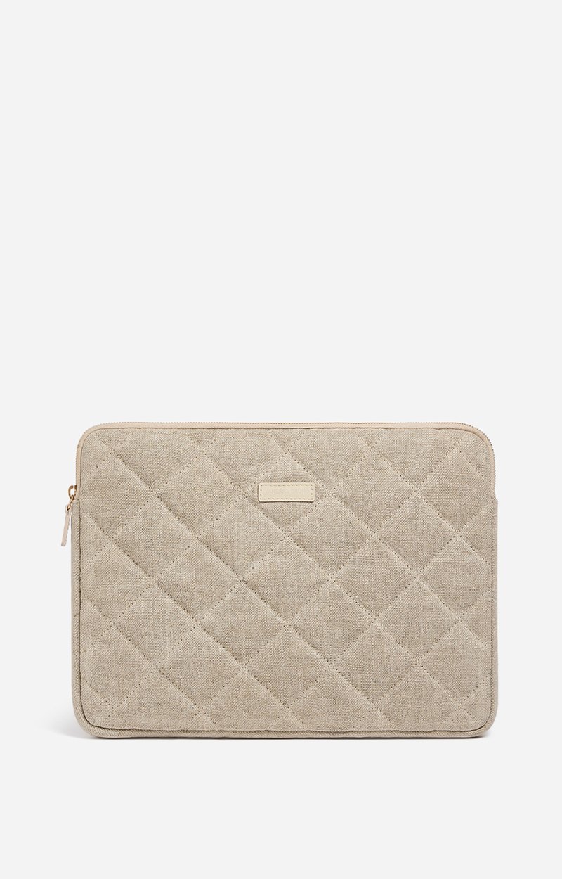 Linen Laptop Sleeve, Made in France, Quilted Linen, Gold Zipper