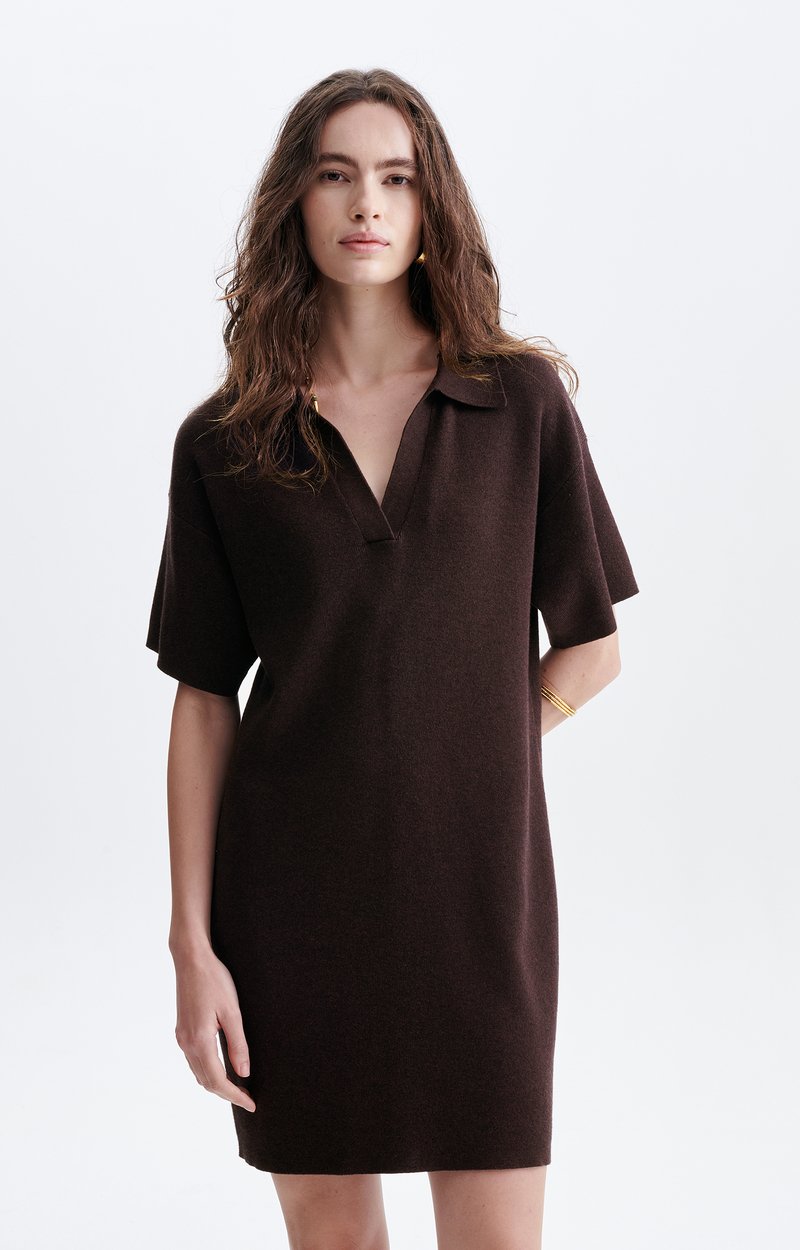 Hermosa Short Polo Dress 50% Cotton, 50% Merino, Polo Collar CHOCOLATE Vanessa Bruno