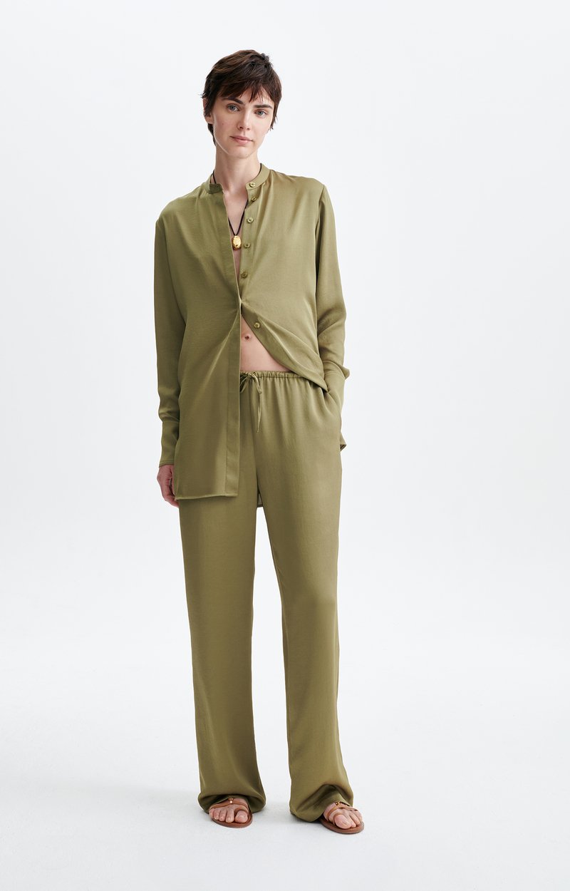 Hanifa Washed Satin Shirt Washed Satin, High Neck, Flowing Fit OLIVE Vanessa Bruno
