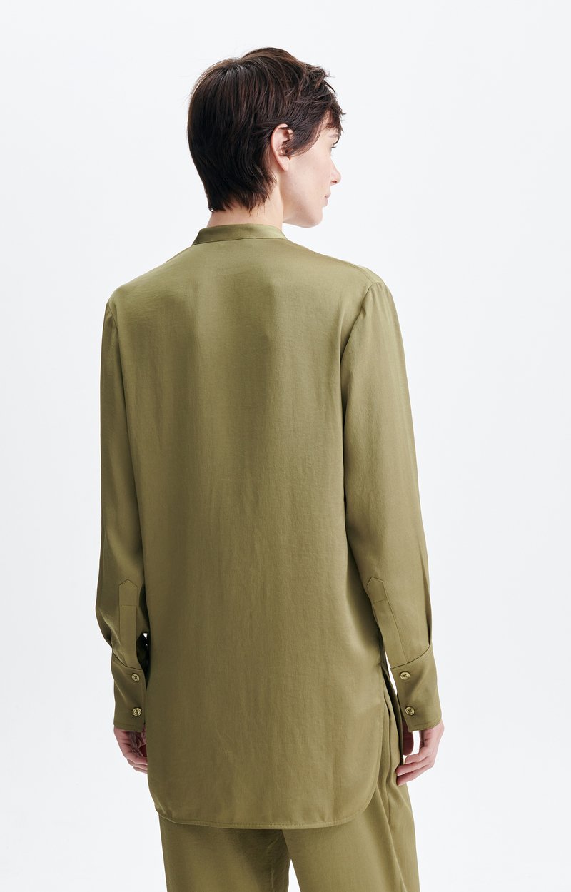 Hanifa Washed Satin Shirt Washed Satin, High Neck, Flowing Fit OLIVE Vanessa Bruno