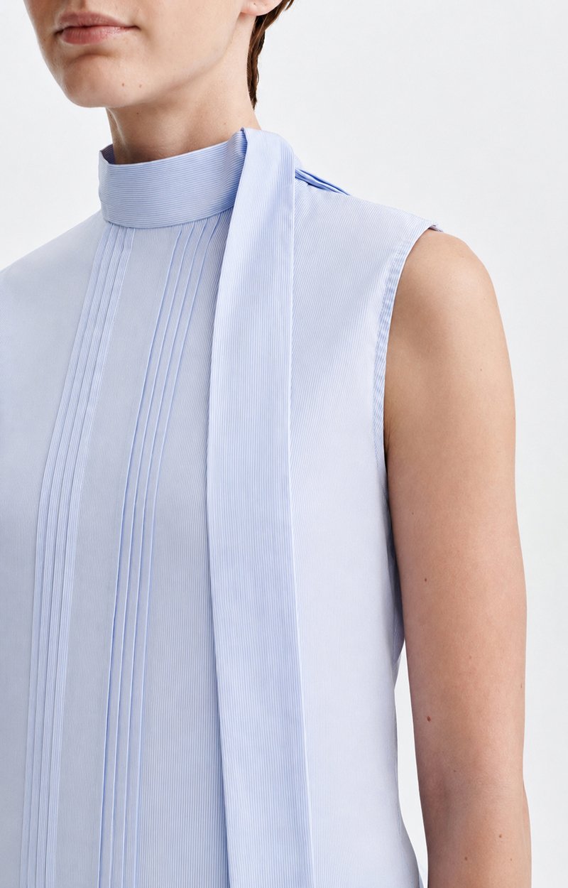 Hilly Sleeveless Blouse Cotton, Pintucks, Lace-Up Collar, Sleeveless SKY Vanessa Bruno