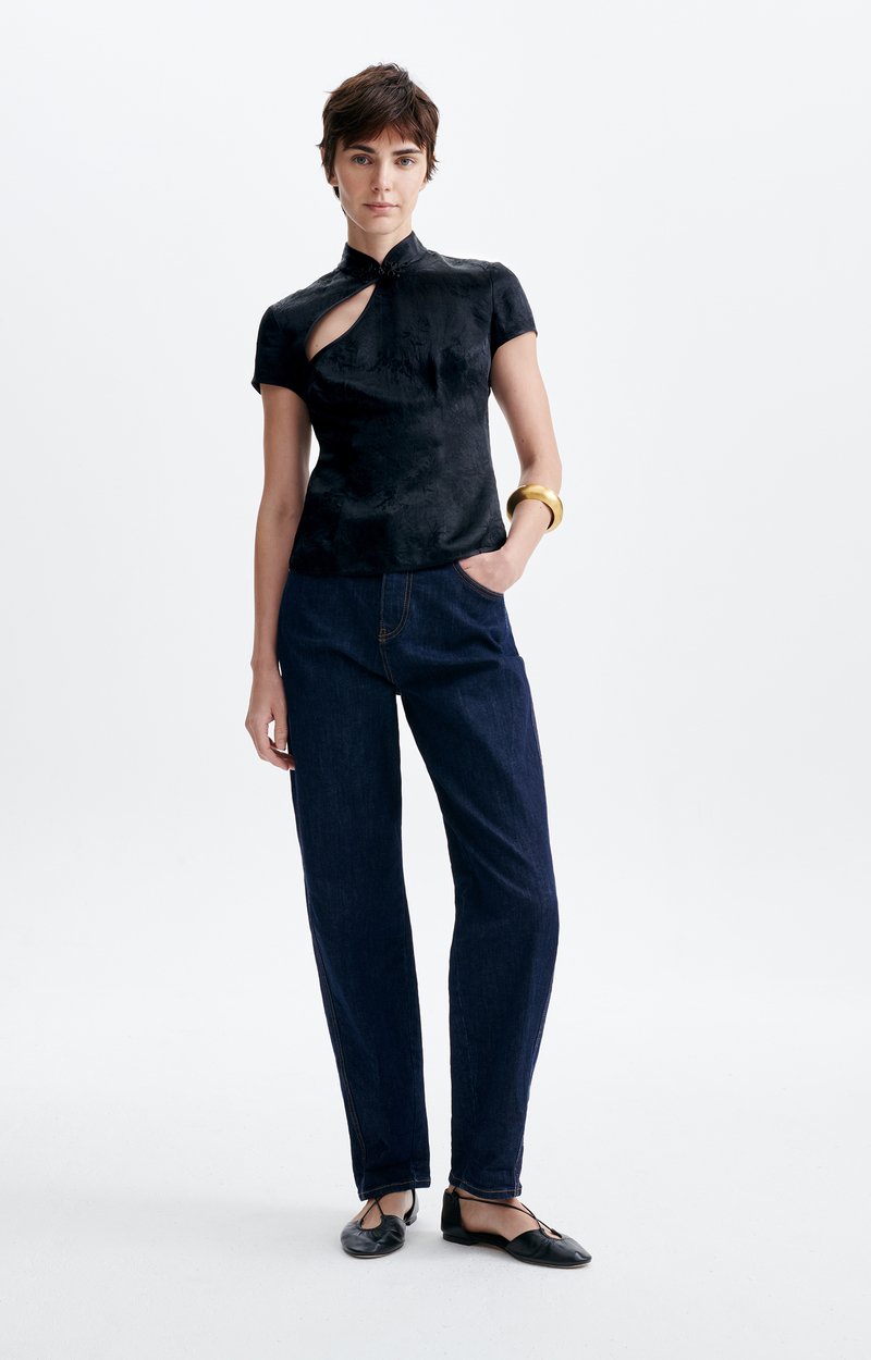 Hansei Jacquard Blouse Jacquard, Brandenburg Collar, Short Sleeves Black Vanessa Bruno