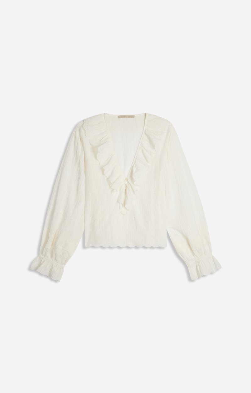 Helea Embroidered Blouse Embroidered cotton, large crossed ruffle, V-neck ECRU Vanessa Bruno