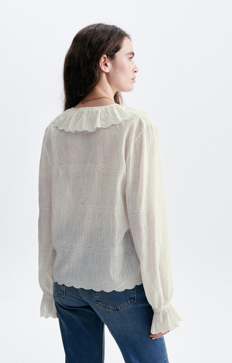 Helea Embroidered Blouse Embroidered cotton, large crossed ruffle, V-neck ECRU Vanessa Bruno