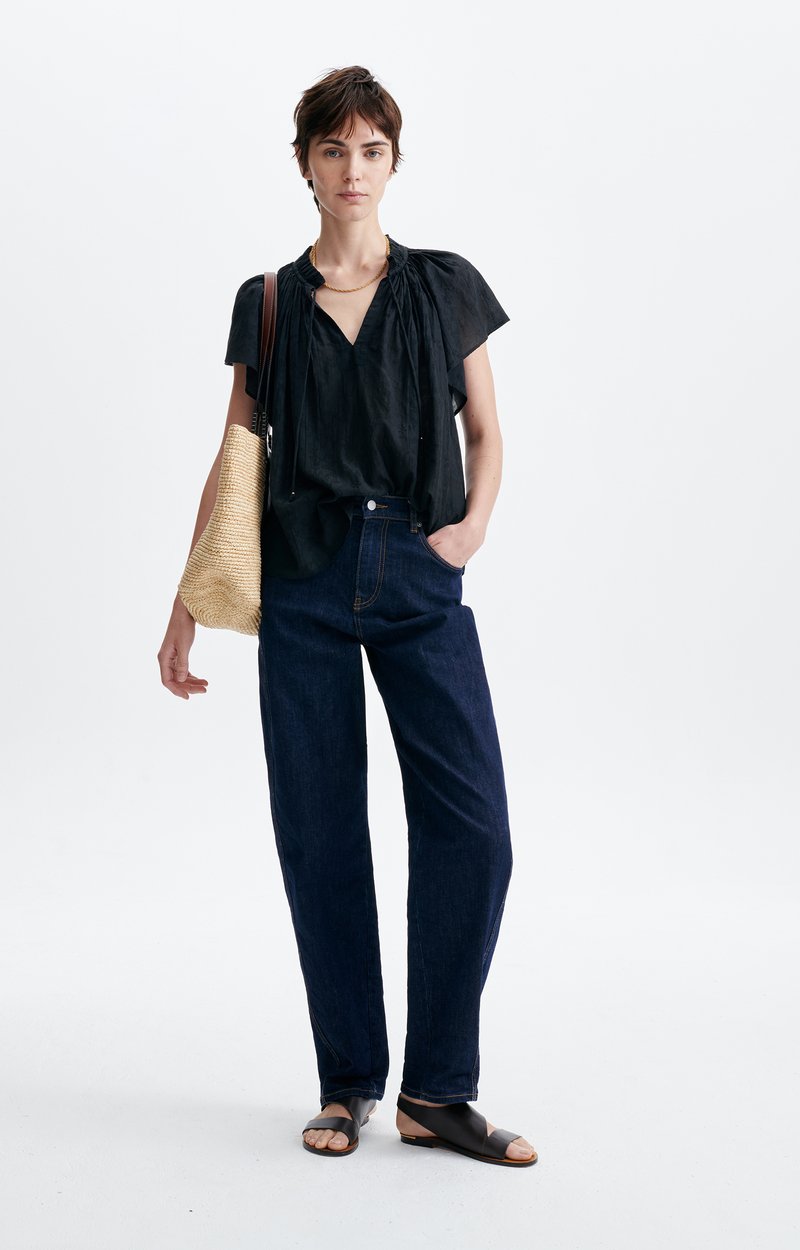 Halisson Blouse Embroidered cotton, butterfly sleeves, lace neckline Black Vanessa Bruno