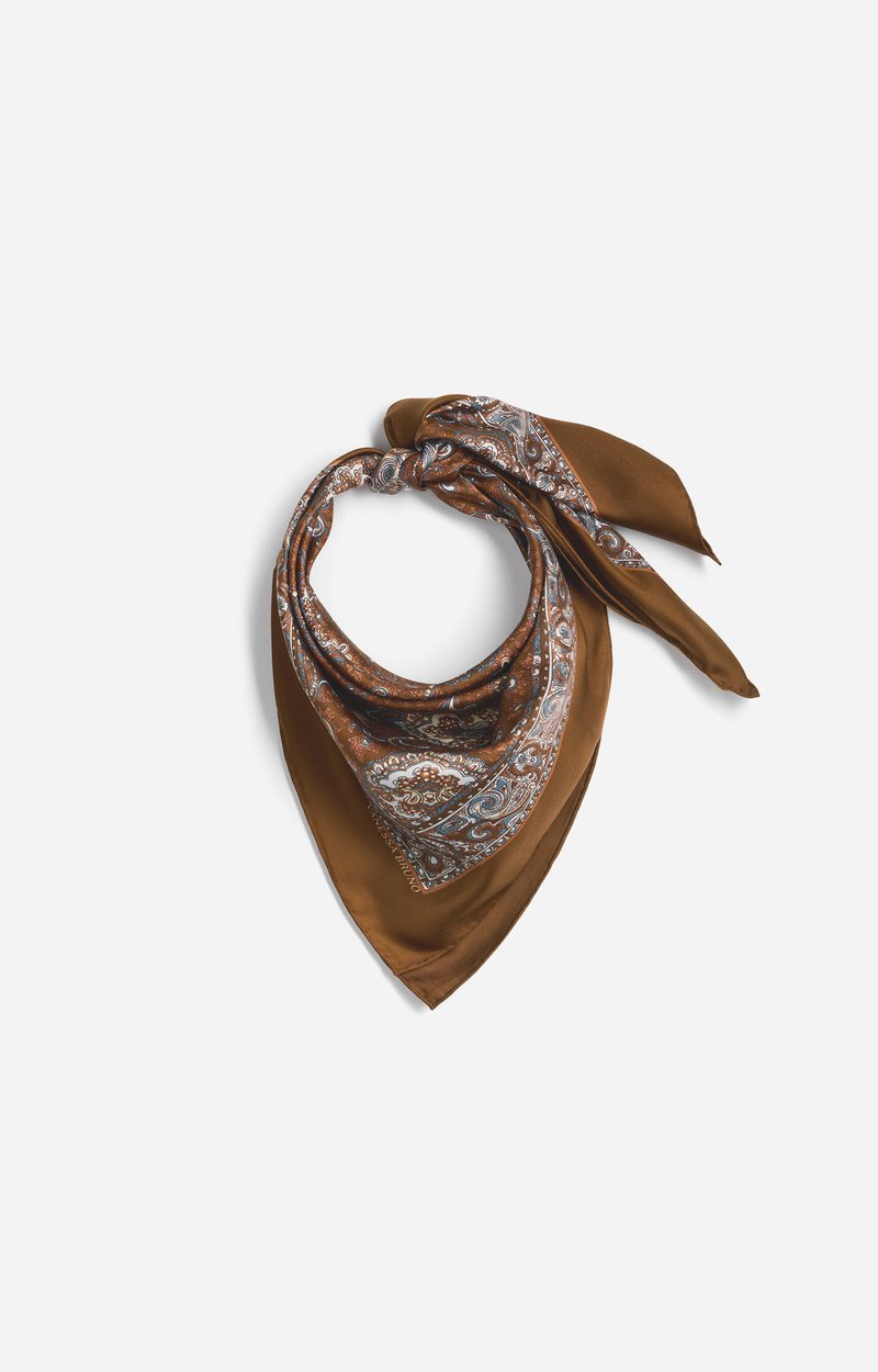 Endy Printed Silk Scarf Silk 85x85cm, Graphic Print Classic Brown Vanessa Bruno