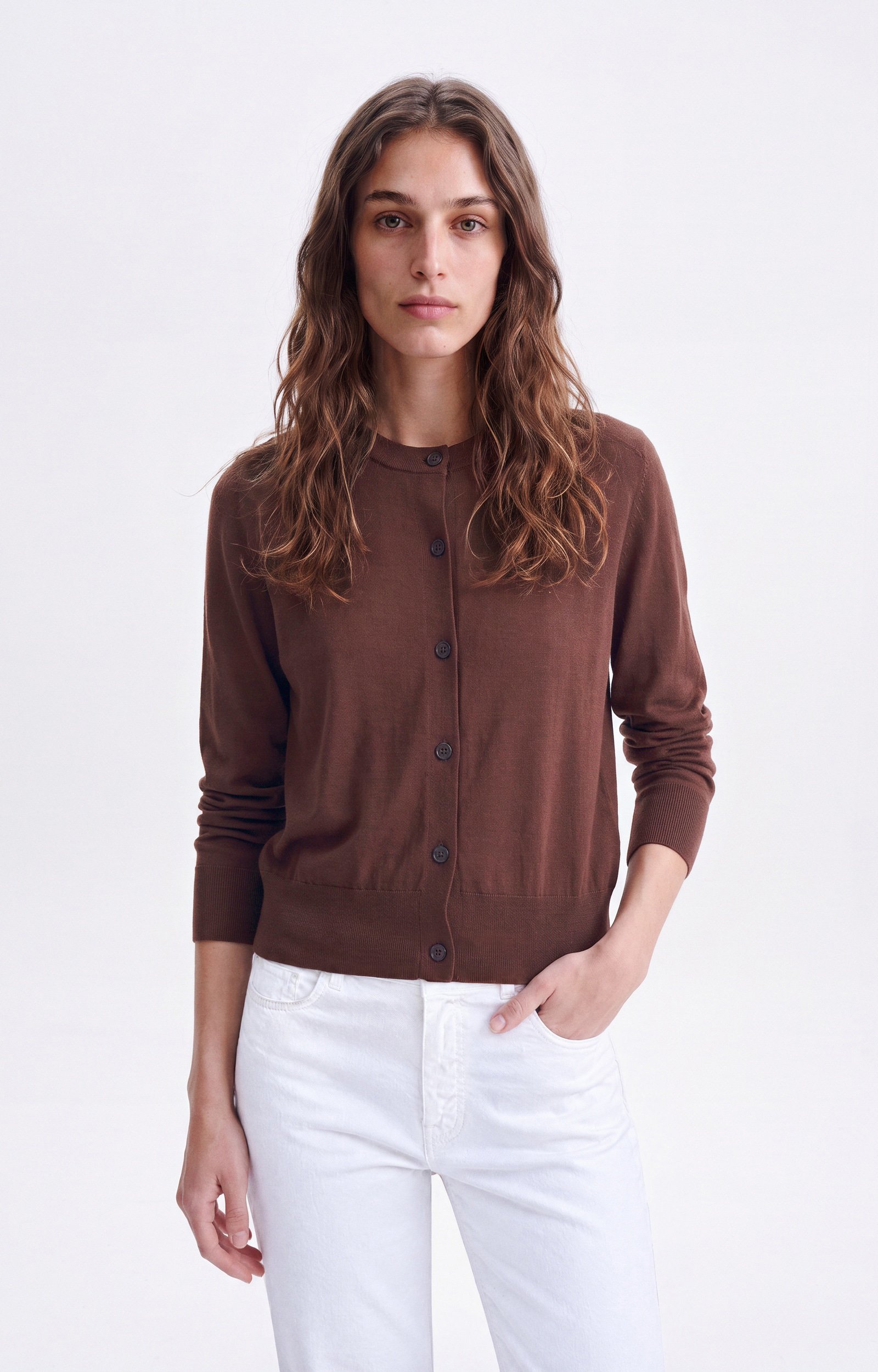 Harold Merino Wool Cardigan 100% Merino, Round Neck, Fitted CHOCOLATE Vanessa Bruno