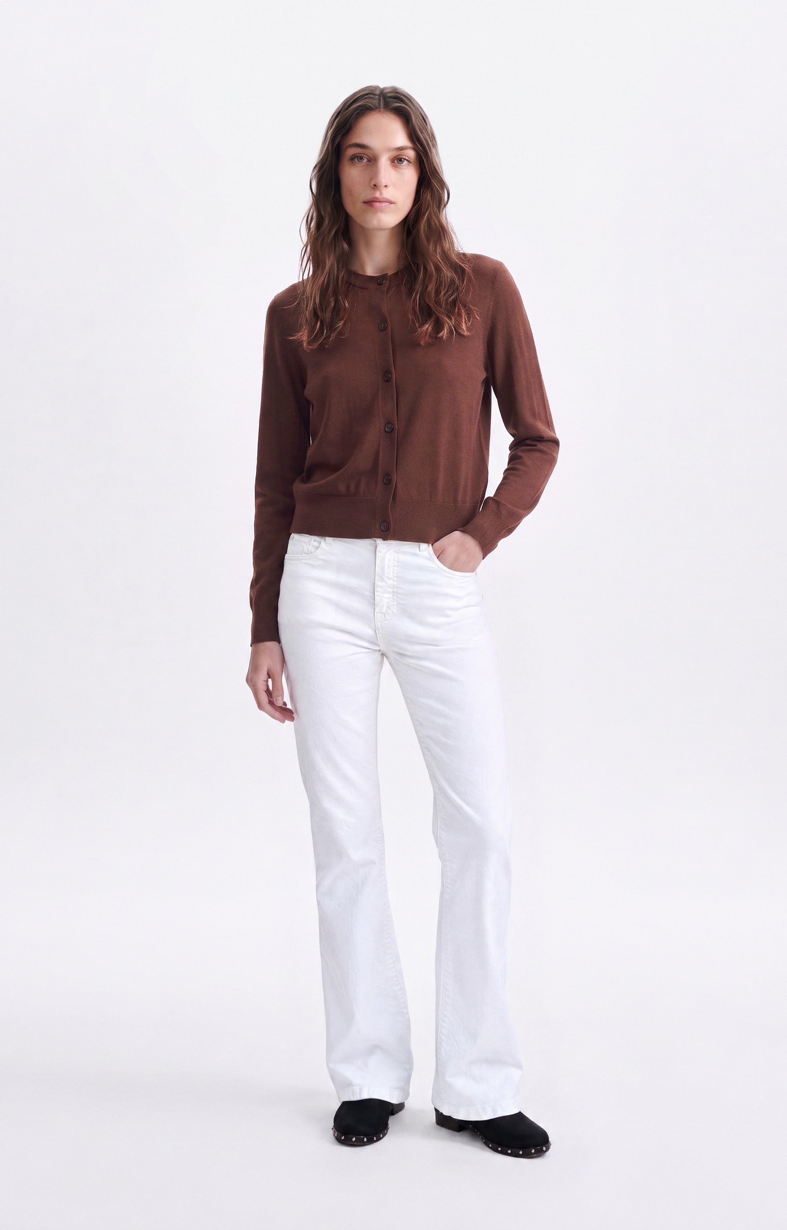 Harold Merino Wool Cardigan 100% Merino, Round Neck, Fitted CHOCOLATE Vanessa Bruno