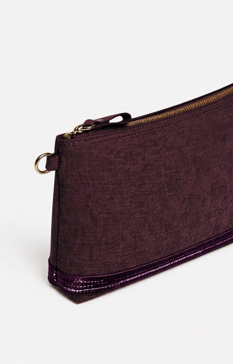 Clutch in Linen Made in France, Crossbody Bag Aubergine Vanessa Bruno