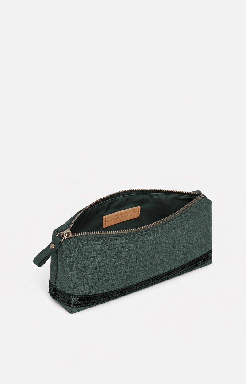 Linen School Pouch Coffee-colored sequined linen, pencil case style Estragon Vanessa Bruno