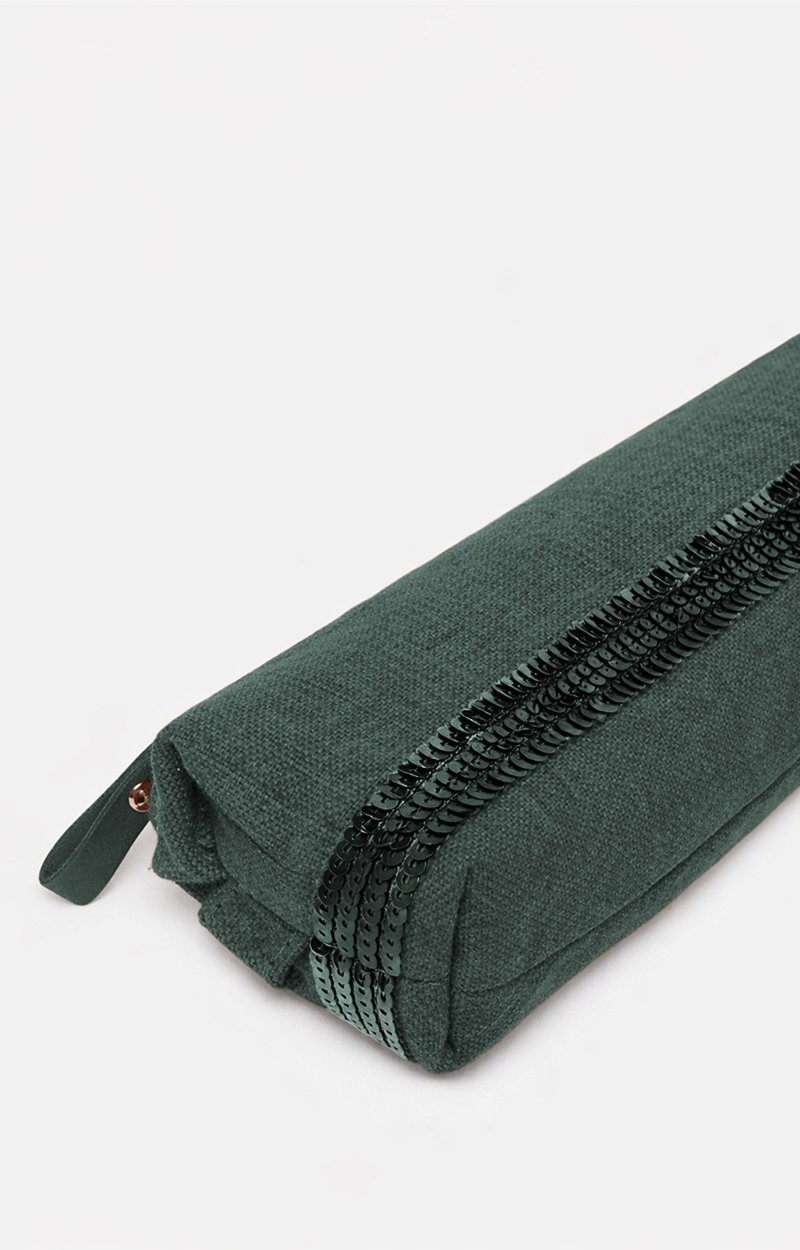 Linen School Pouch Coffee-colored sequined linen, pencil case style Estragon Vanessa Bruno
