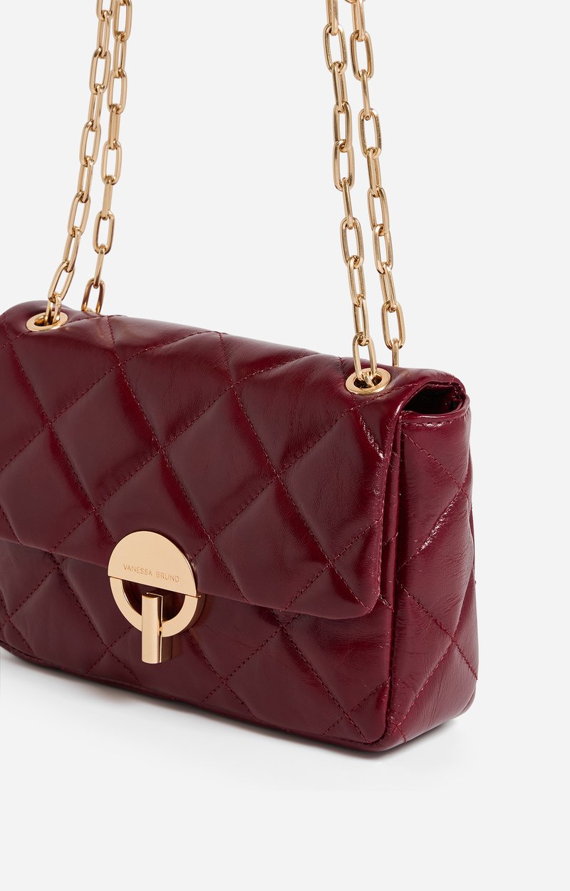 Large Cracked Leather Moon Bag Quilted crackled leather, made in Italy CHERRY Vanessa Bruno