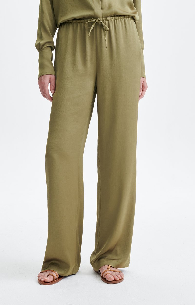 Gliff Flowy Pants Satin, straight cut, elastic waistband OLIVE Vanessa Bruno