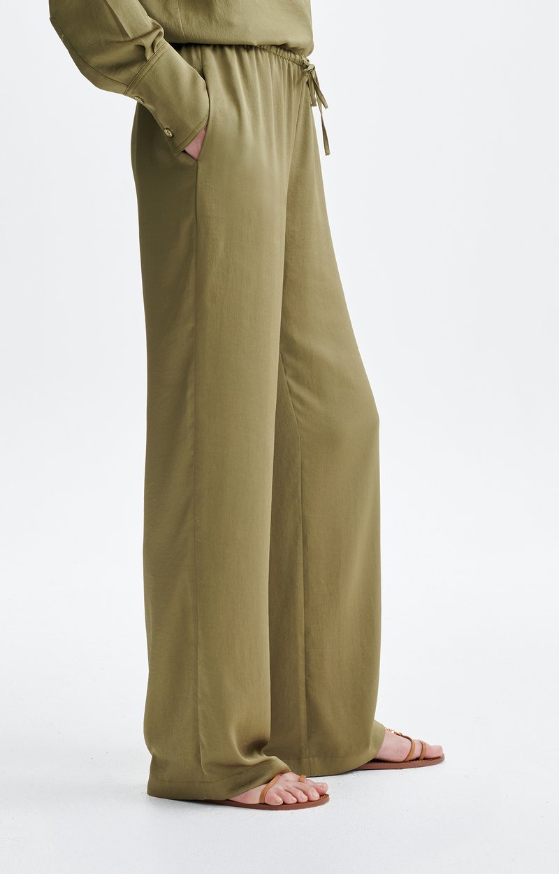 Gliff Flowy Pants Satin, straight cut, elastic waistband OLIVE Vanessa Bruno