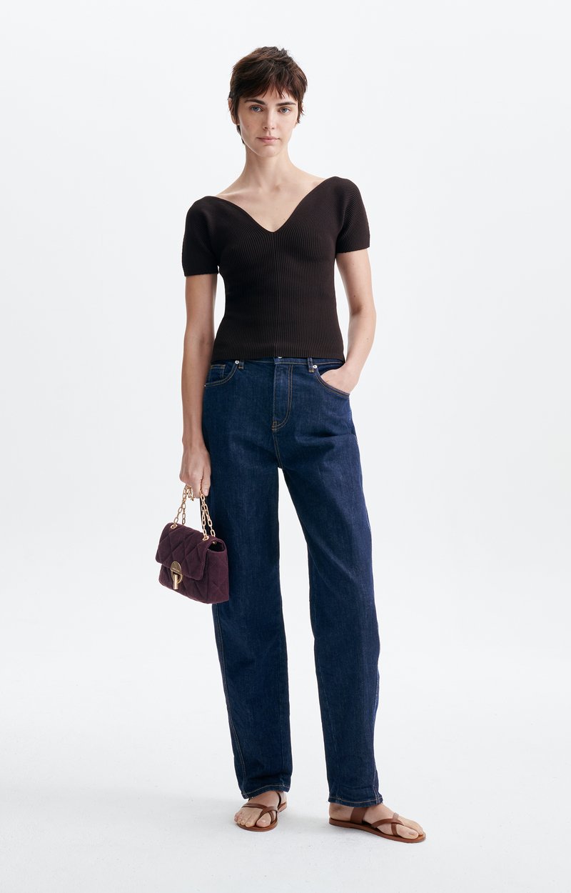 Helia Ribbed Top, Ribbed knit, Bardot V-neck