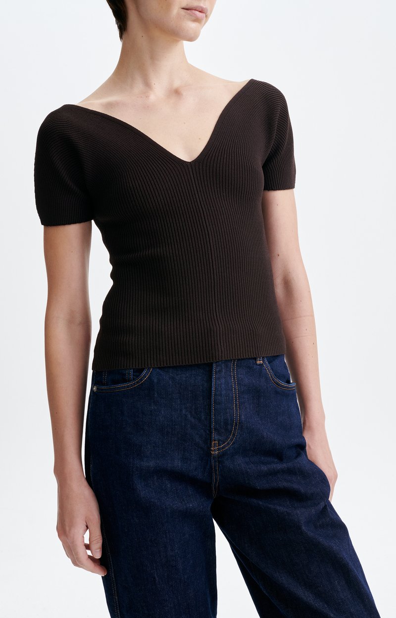 Helia Ribbed Top Ribbed knit, Bardot V-neck BROWN Vanessa Bruno