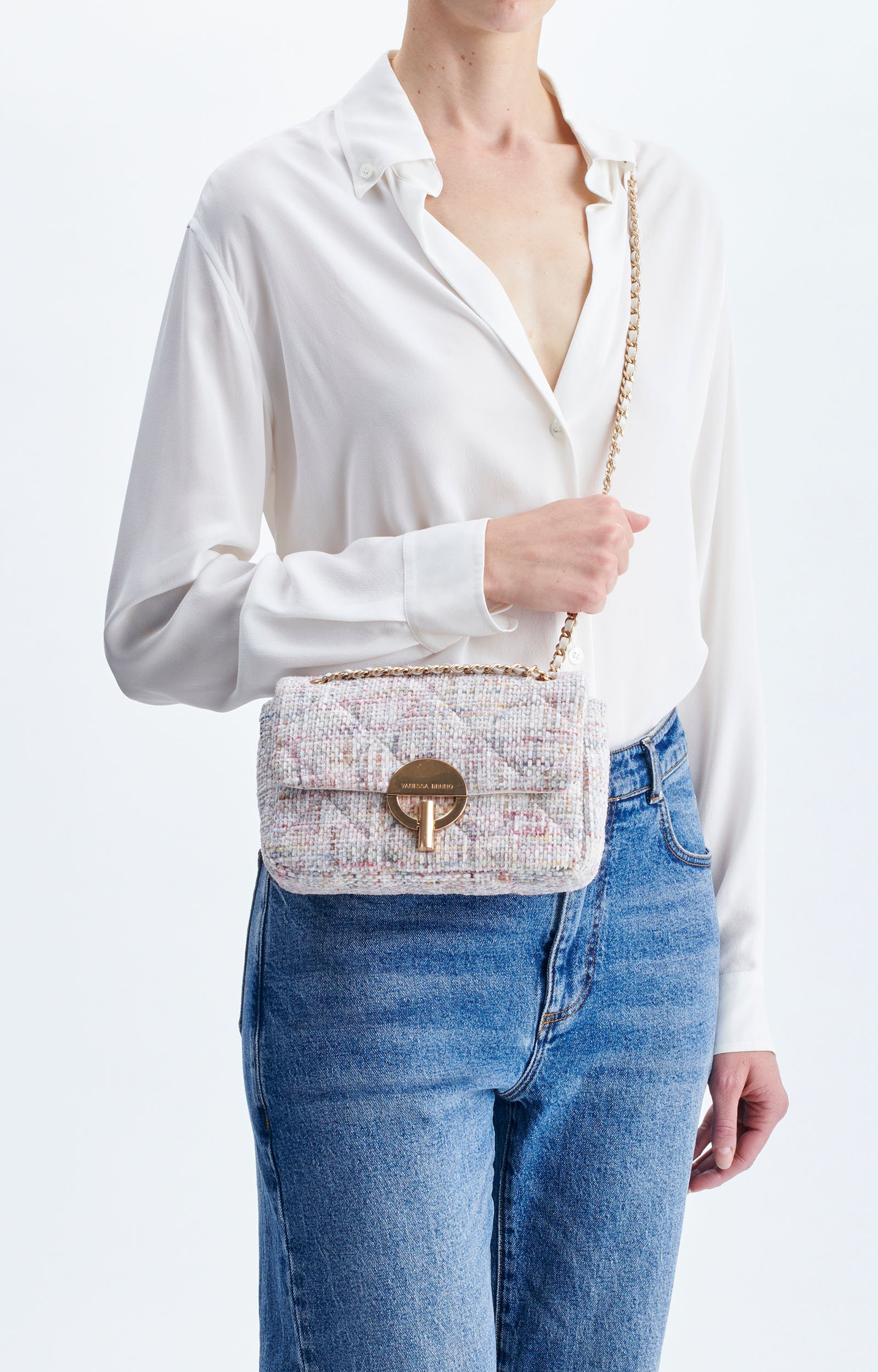 Medium Tweed Moon Bag Multicoloured tweed, gold chain, made in Italy Multicolored Vanessa Bruno