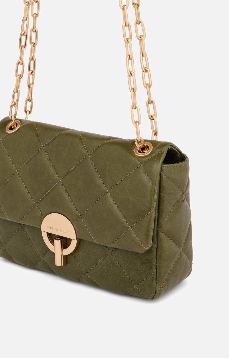 Large Cracked Leather Moon Bag Quilted crackled leather, made in Italy Wise Vanessa Bruno