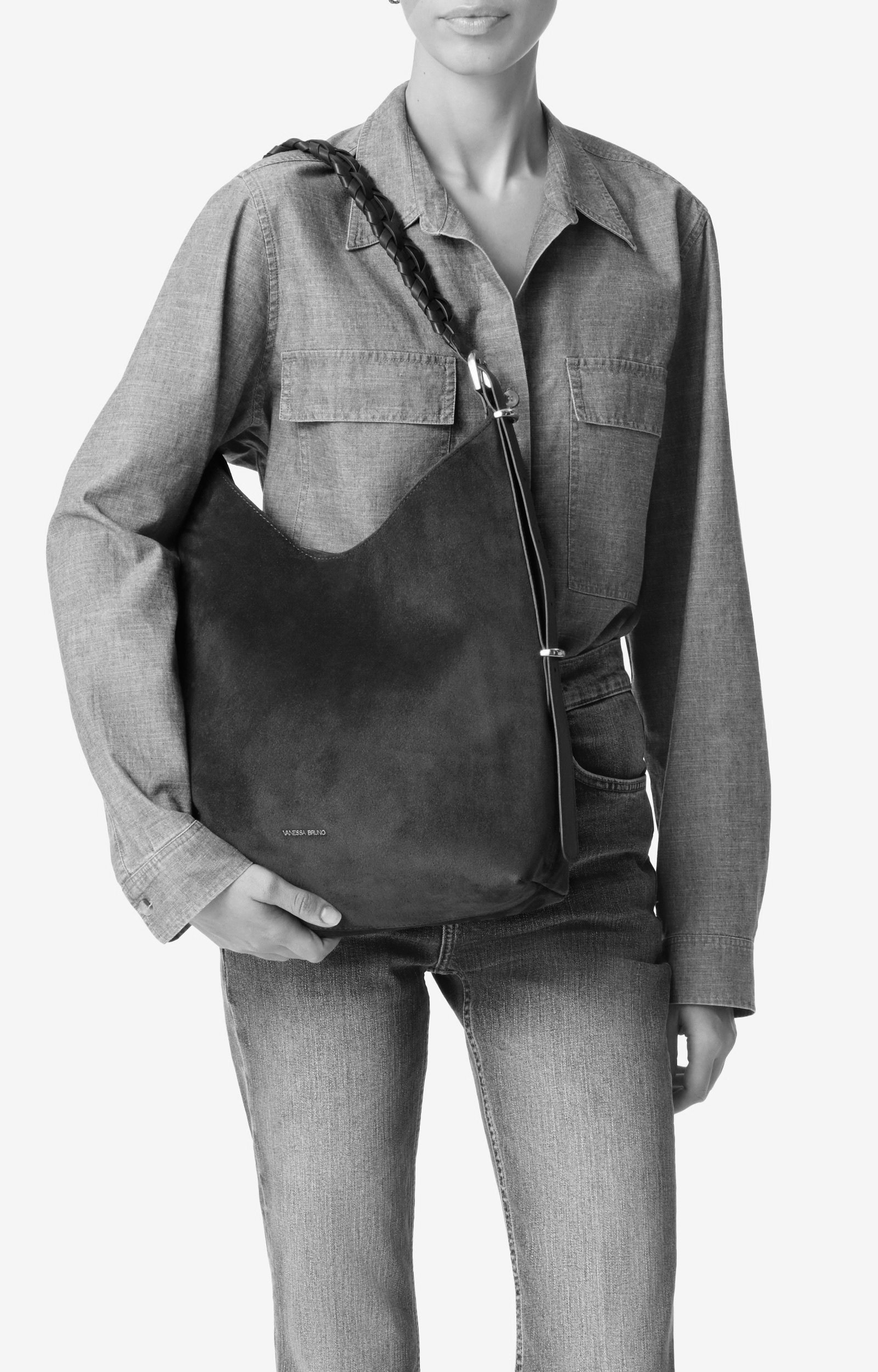 Large Leather Jess Hobo Bag Cowhide leather, made in Italy CHOCOLATE Vanessa Bruno