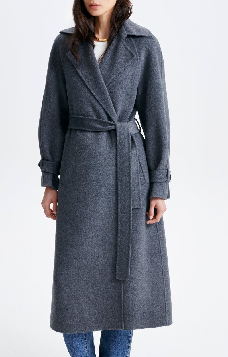 Faro Coat Long wrap coat in wool HEATHER ANTHRACITE Vanessa Bruno