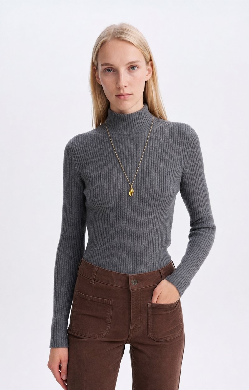 Hinda Sweater High-neck ribbed-knit sweater Tweed grey Vanessa Bruno