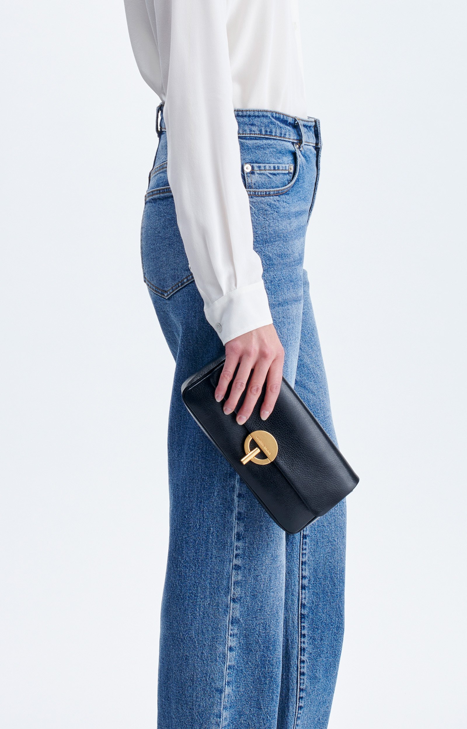 Leather Moon Baguette Bag Baguette version of the Moon, leather handle Black Vanessa Bruno