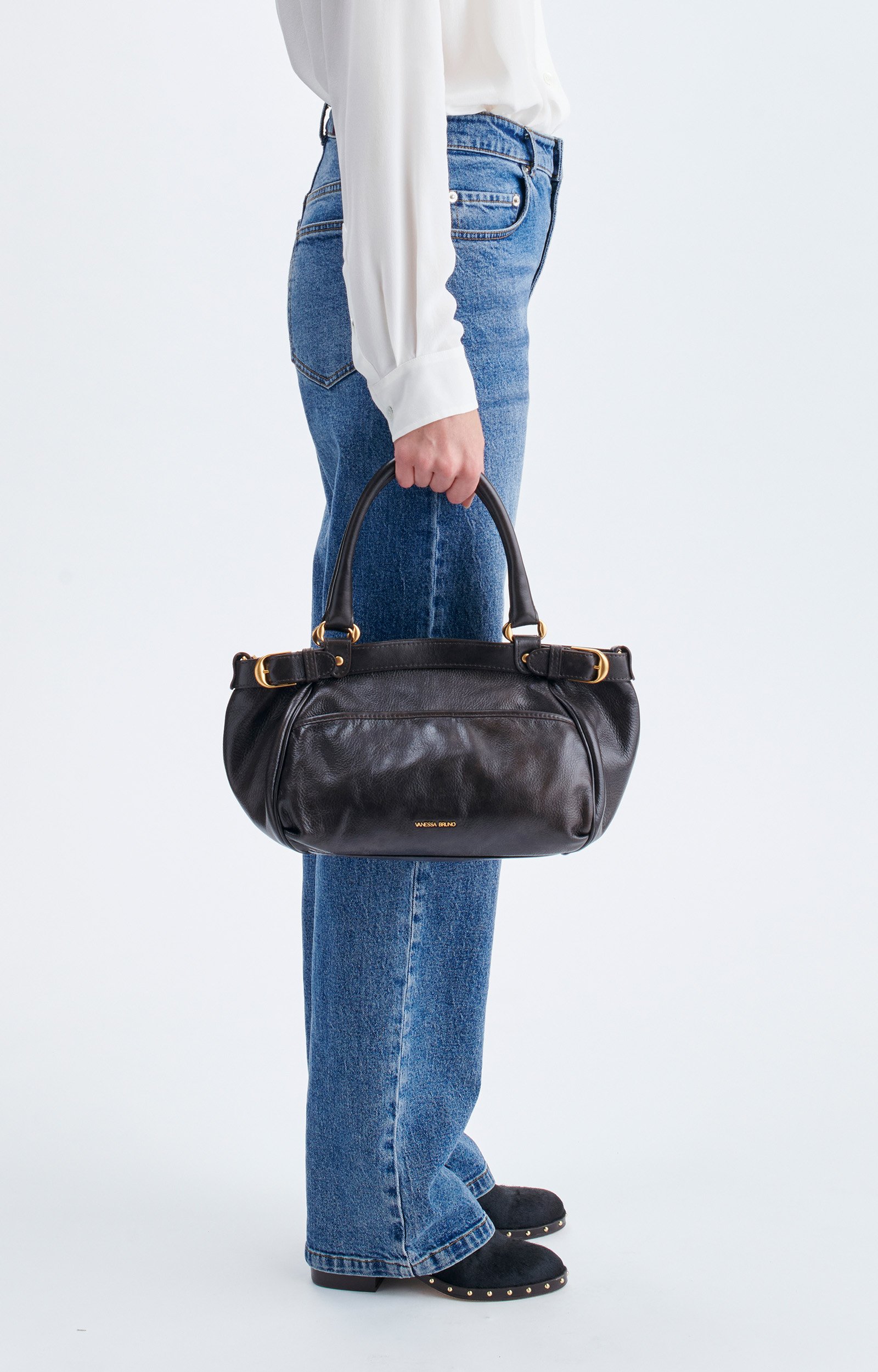 Small Leather Lune Bag Vintage-effect leather, limited edition COFFEE Vanessa Bruno