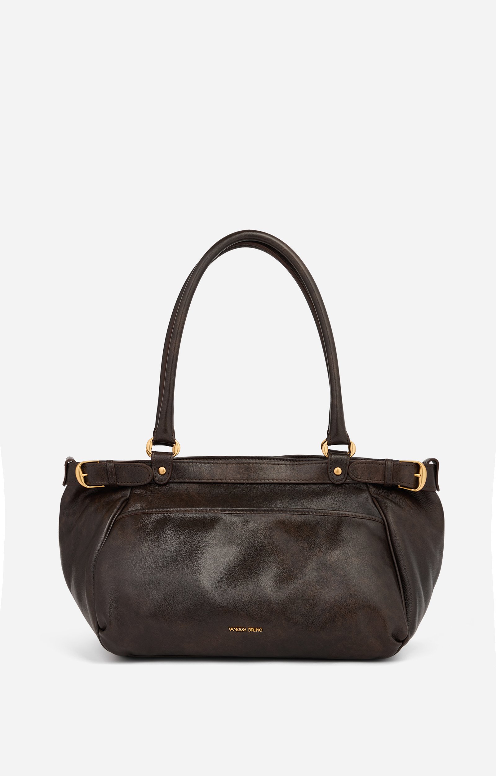 Large Leather Lune Bag Vintage-effect leather, limited edition COFFEE Vanessa Bruno