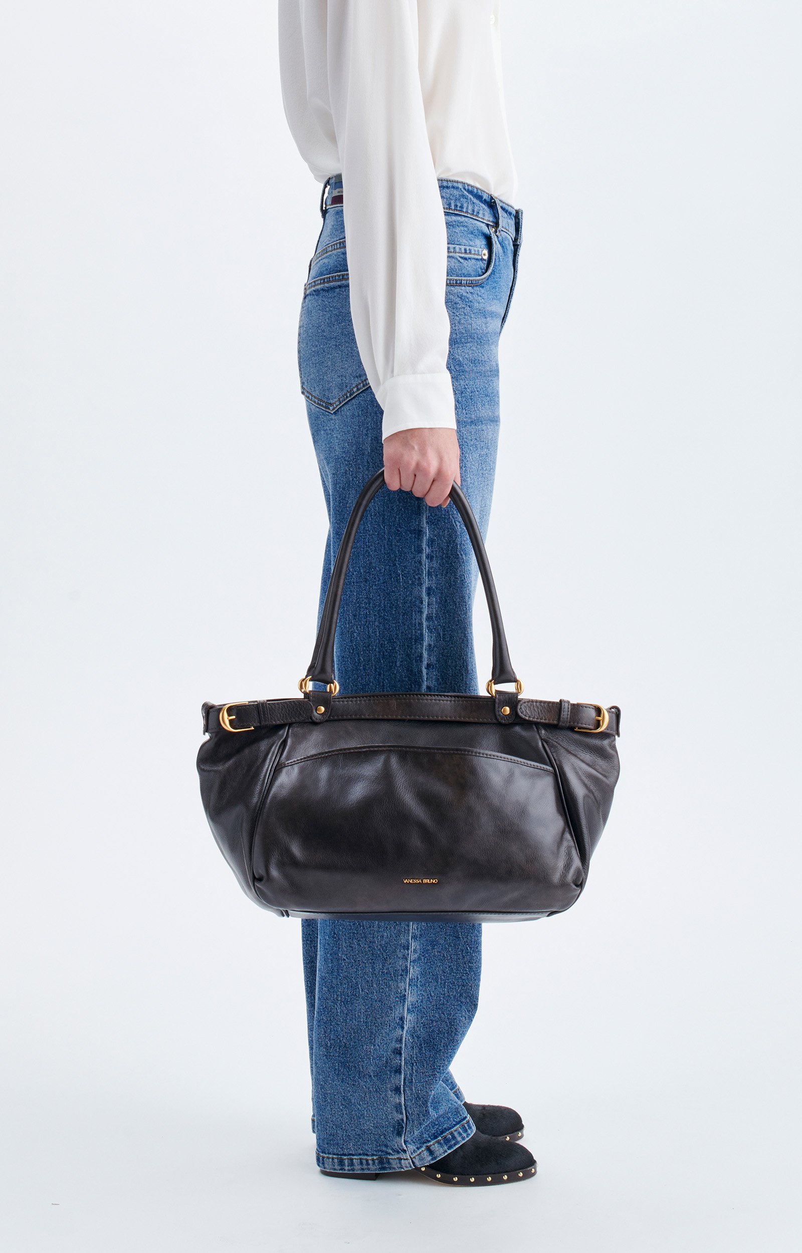 Large Leather Lune Bag Vintage-effect leather, limited edition COFFEE Vanessa Bruno
