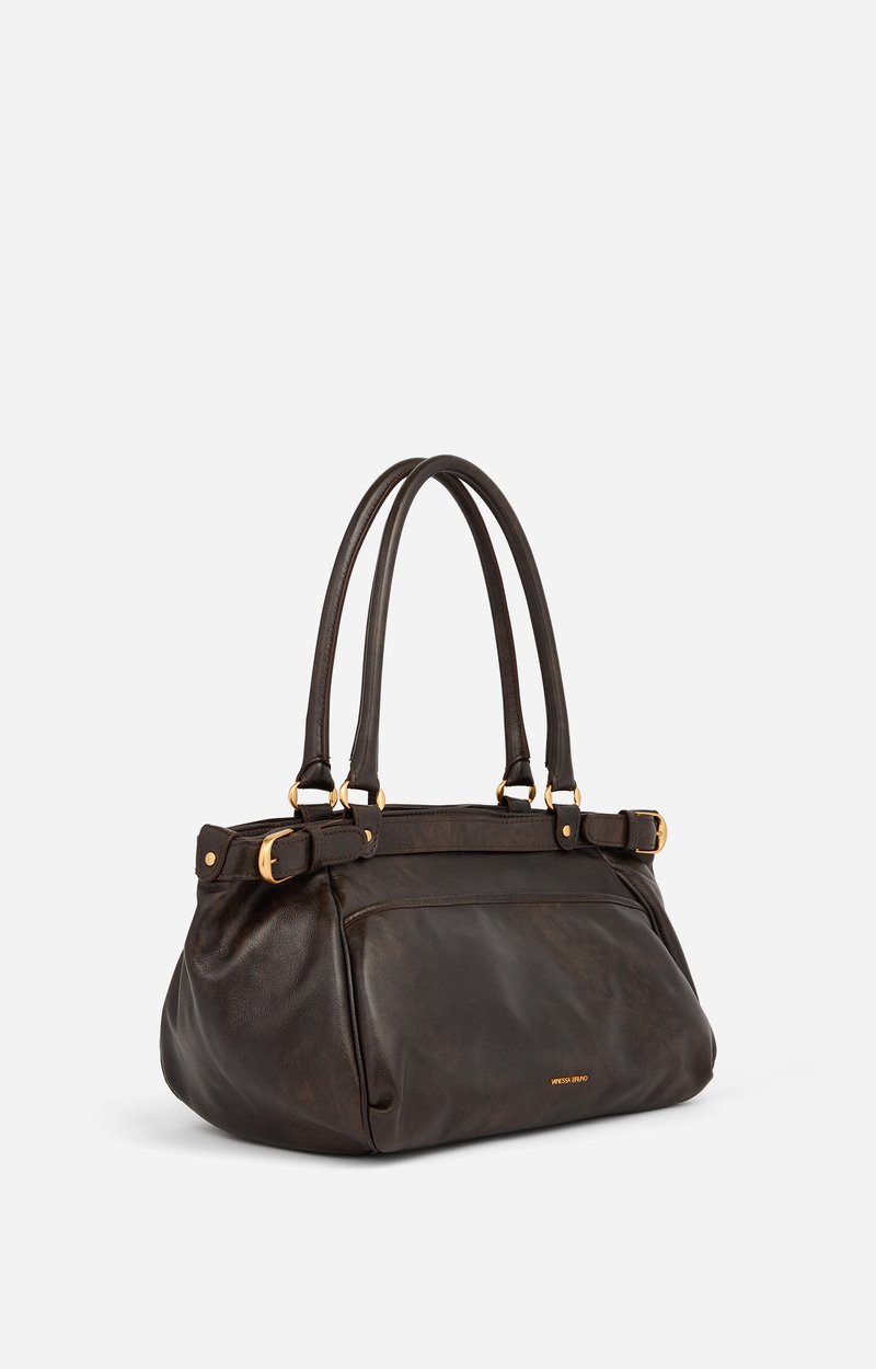 Large Leather Lune Bag Vintage-effect leather, limited edition COFFEE Vanessa Bruno