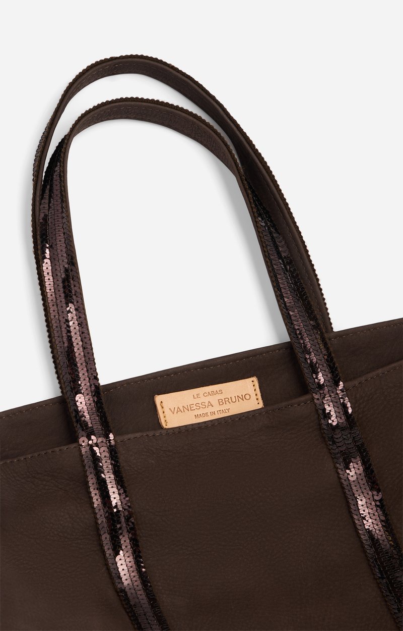 Nubuck Leather M Zipped Cabas Tote In leather, sequin trims CHOCOLATE Vanessa Bruno