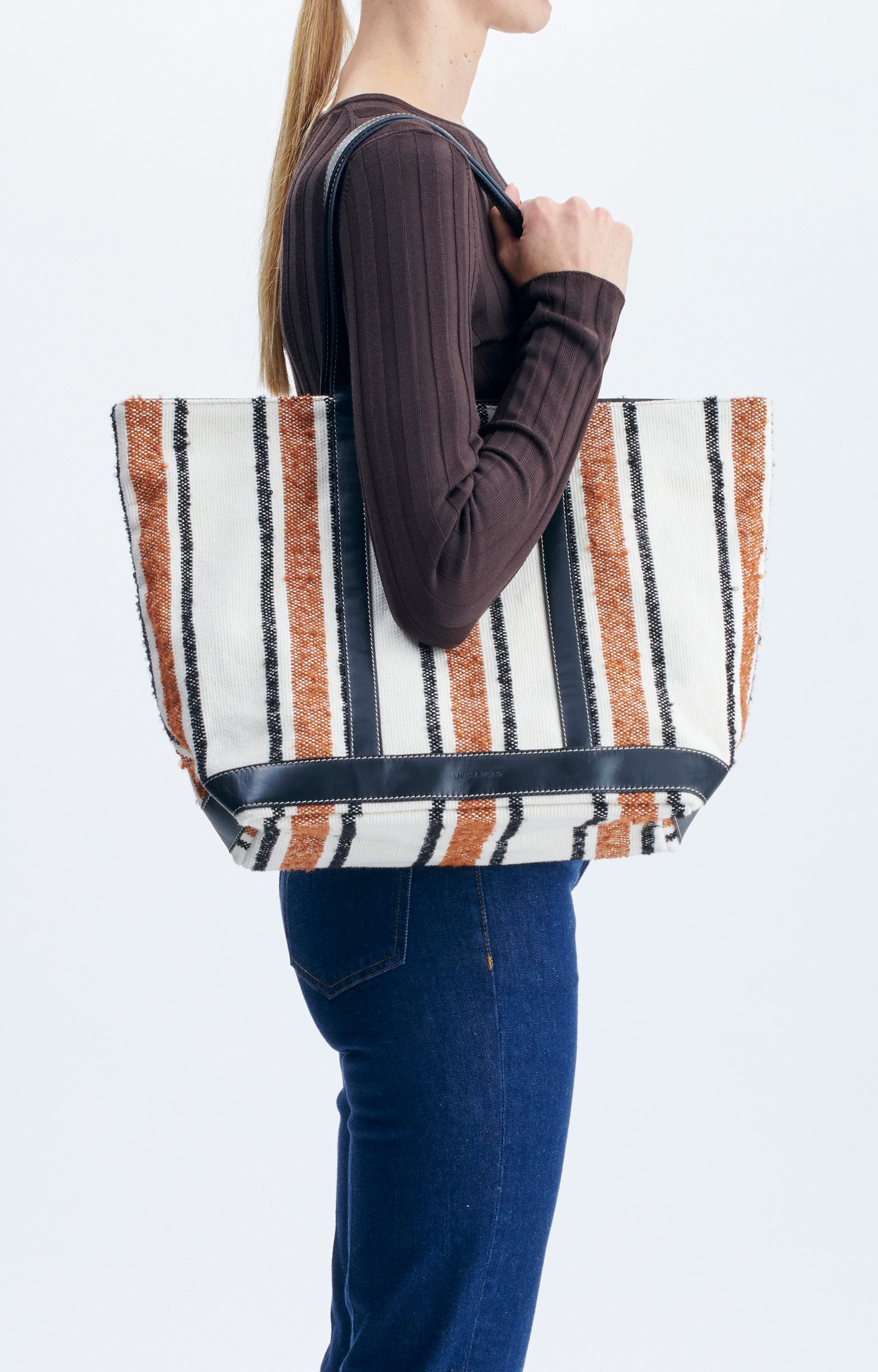 Canvas L Zipped Cabas Tote Woven canvas, leather trims MULTICO/BISCUIT Vanessa Bruno