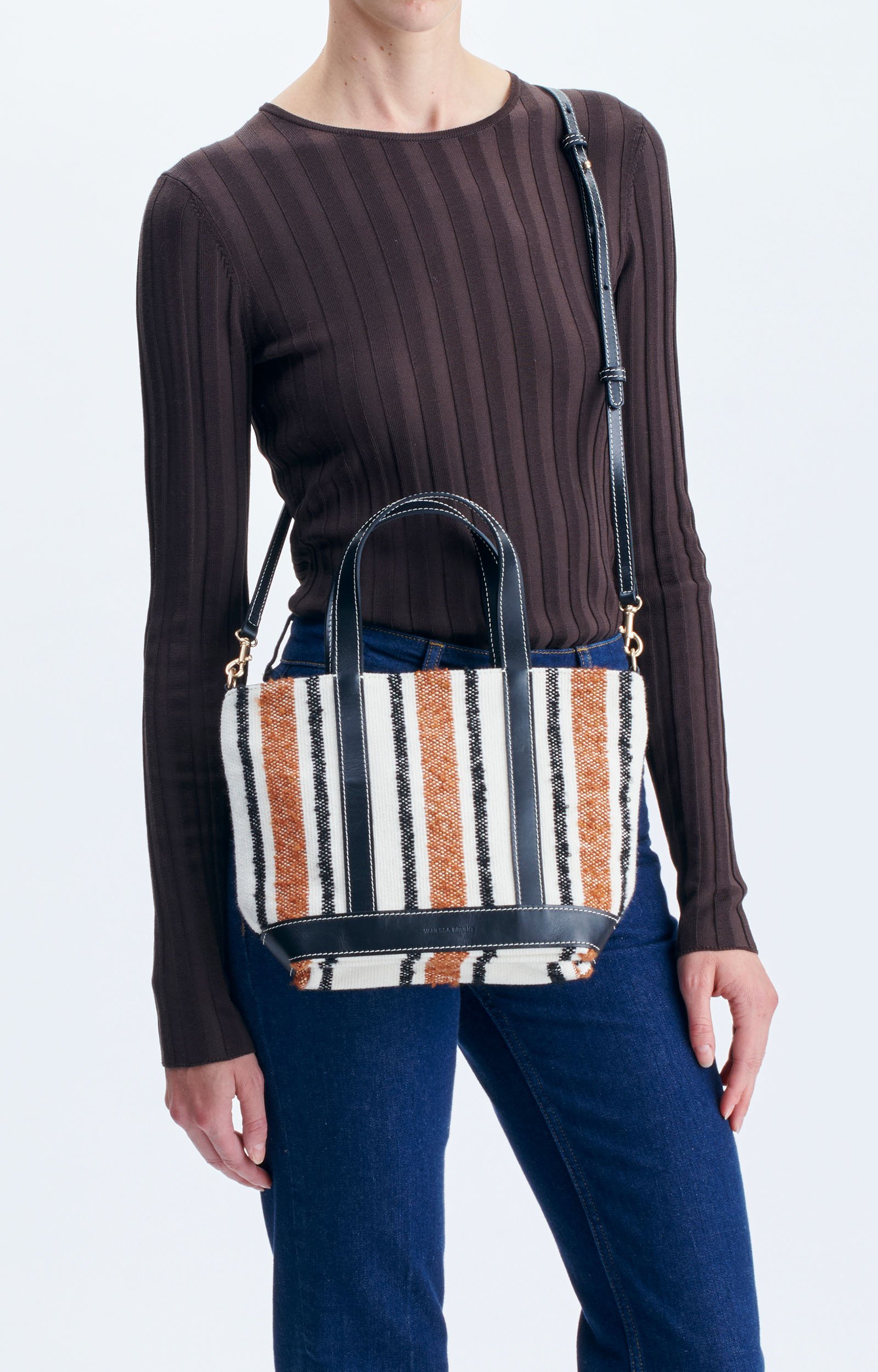 Woven S Zipped Cabas Tote Woven canvas, removable strap MULTICO/BISCUIT Vanessa Bruno