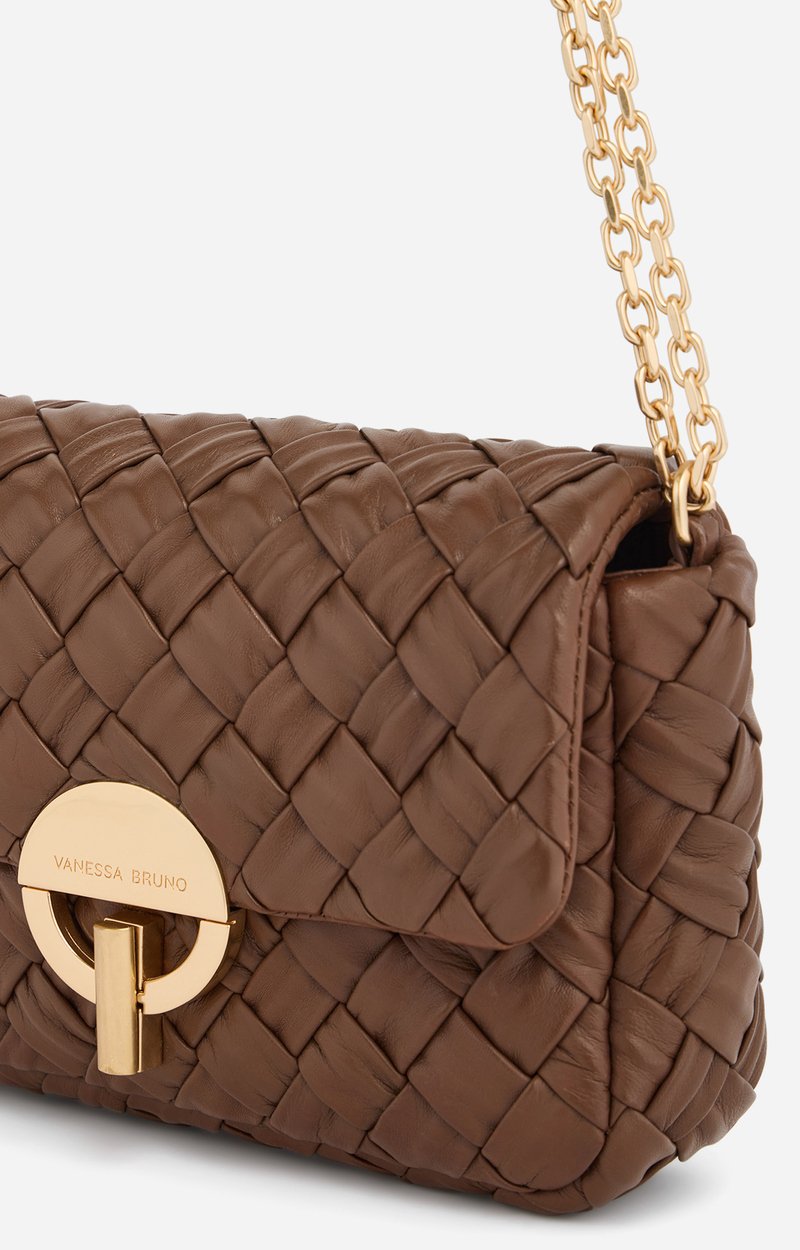 Medium Braided Leather Moon Bag Braided lambskin bag, chain strap COGNAC Vanessa Bruno