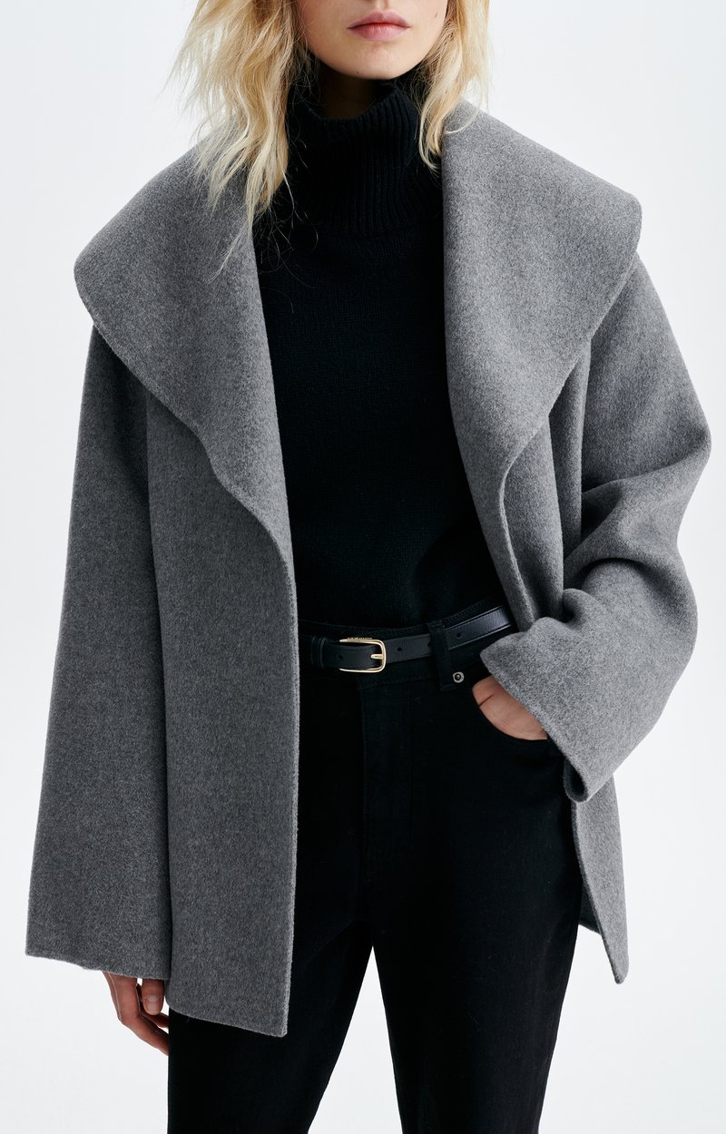 Gracie Coat Belted wool coat, shawl collar Tweed grey Vanessa Bruno