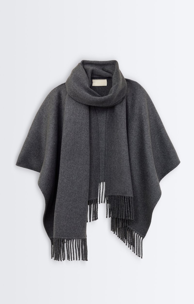 Hope Poncho Fringed wool poncho, detachable scarf HEATHER ANTHRACITE Vanessa Bruno
