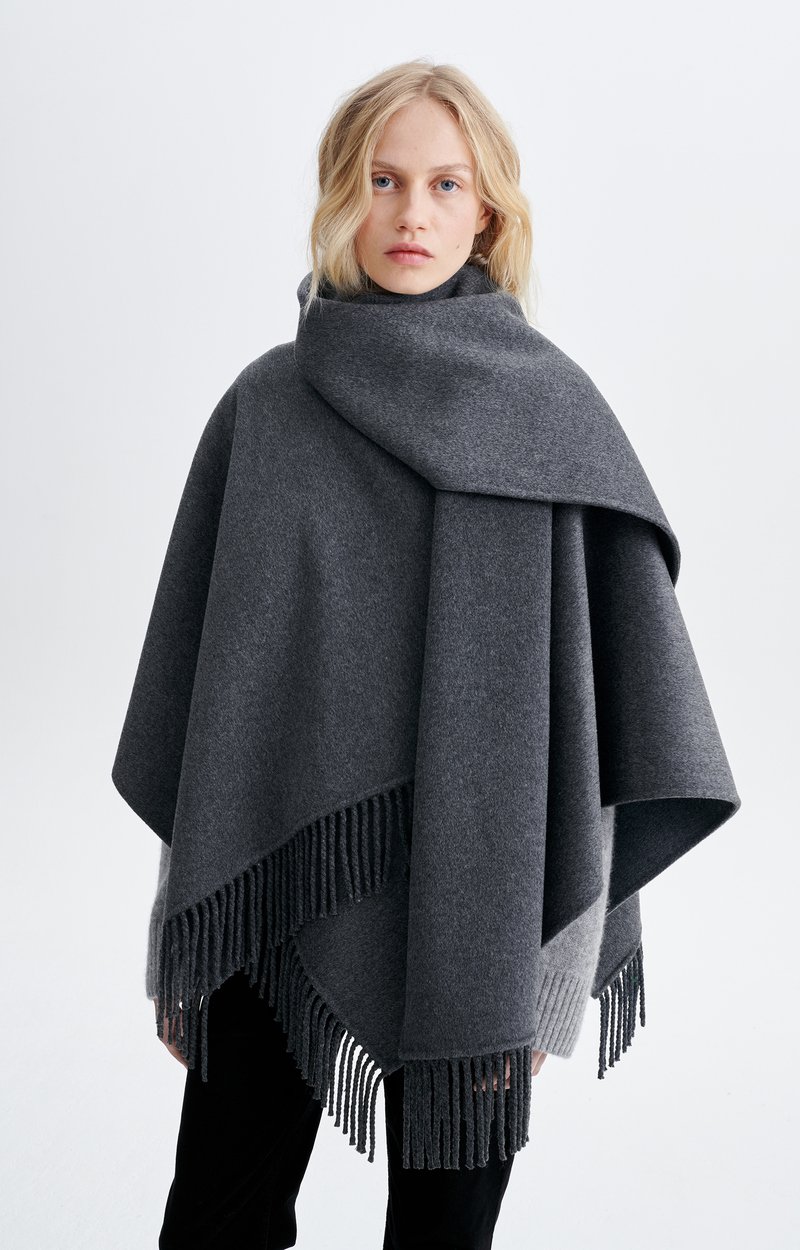 Hope Poncho Fringed wool poncho, detachable scarf HEATHER ANTHRACITE Vanessa Bruno