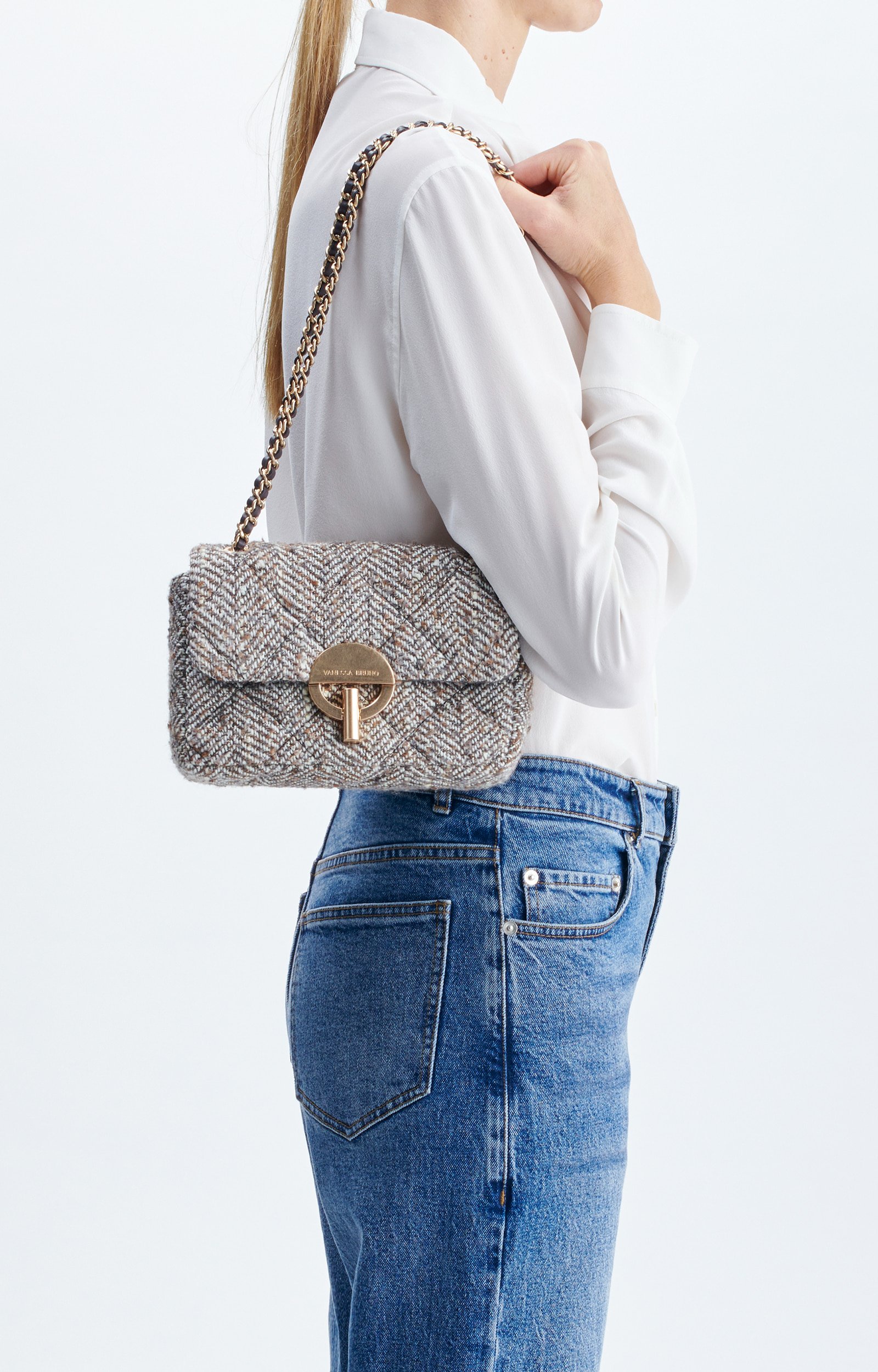 Medium Tweed Moon Bag Tweed-effect fabric bag, chain strap Mole Vanessa Bruno