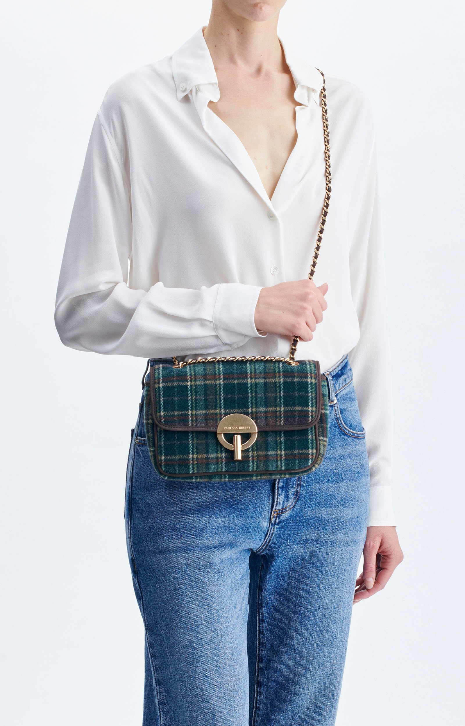 Medium Tartan Moon Bag Moon bag in tartan fabric, leather trims Green Vanessa Bruno