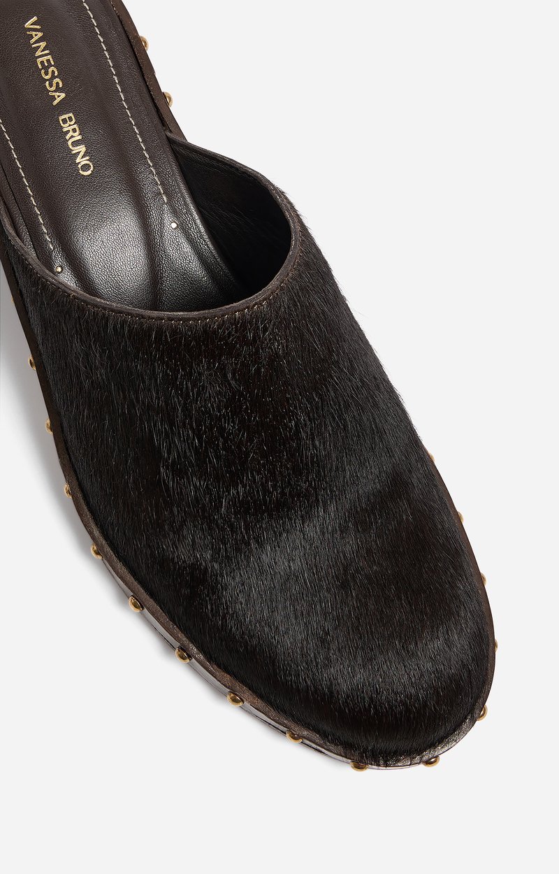 Heeled Clogs 45mm Pony-effect clogs, 45mm wooden heel Ebony Vanessa Bruno